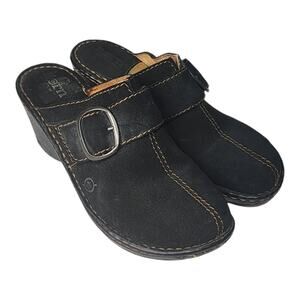Born W31474 Women Black Leather Slip-On Mule Shoe Size 8 EUR 39 Buckle
